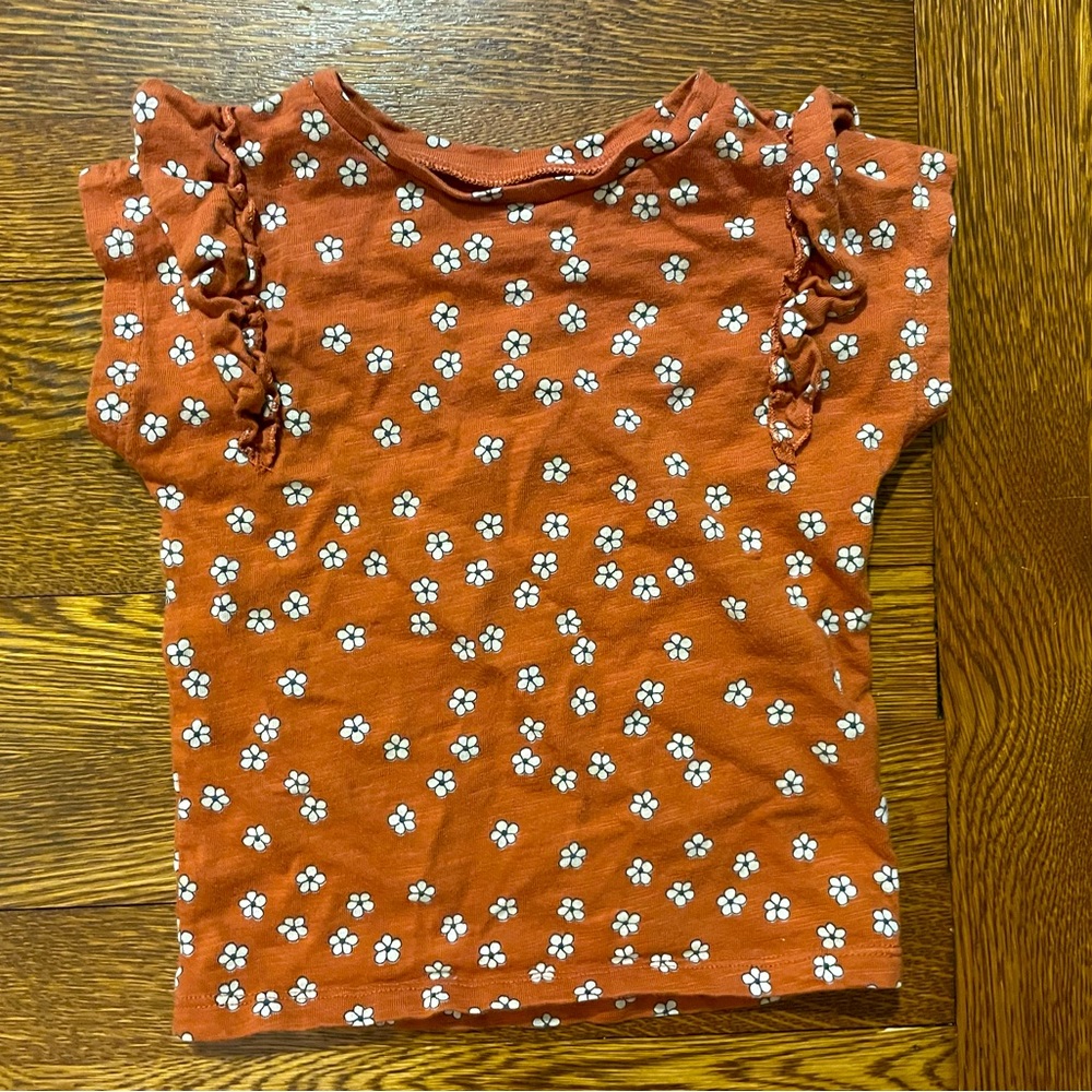Little Co by Lauren Conrad Brown Floral Ruffle Tee Shirt Size 18 Months
